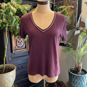 Maje Merlot Linen Rhinestone encrusted Tee
